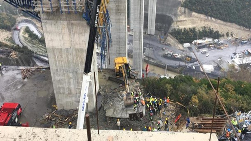 Otoyol çalışmasında beton blok düştü